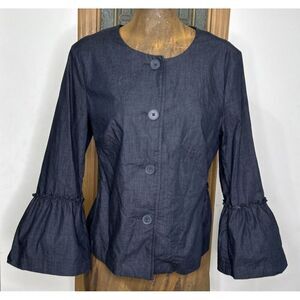 LOFT Bell Sleeve Button Front Denim Blouse Blazer Blue Medium Ruffle